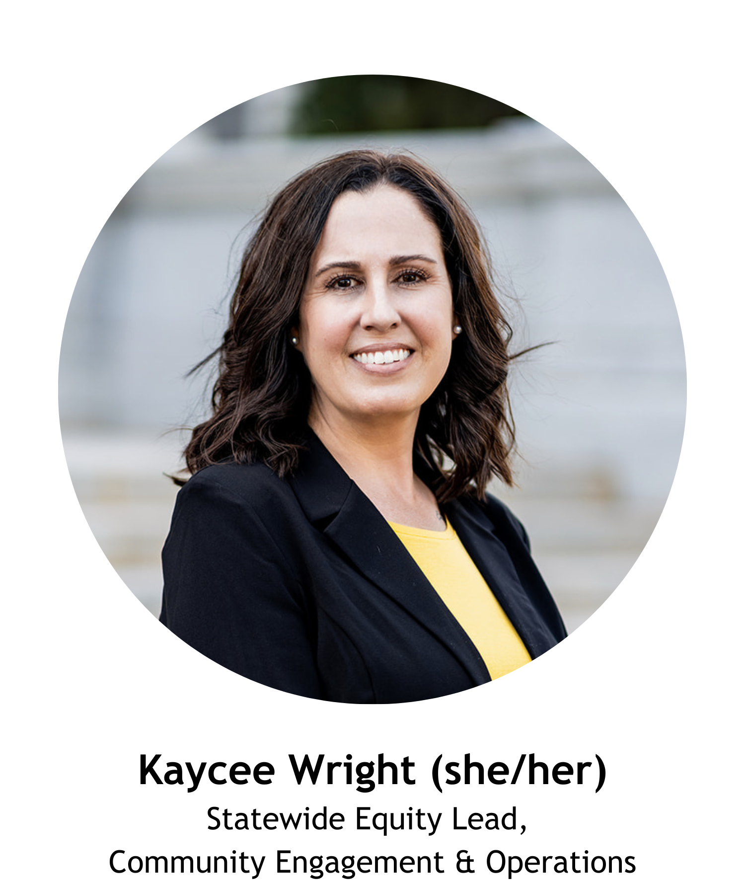 Kaycee Wright she her Statewide Equity Lead of Community Engagement and Operations