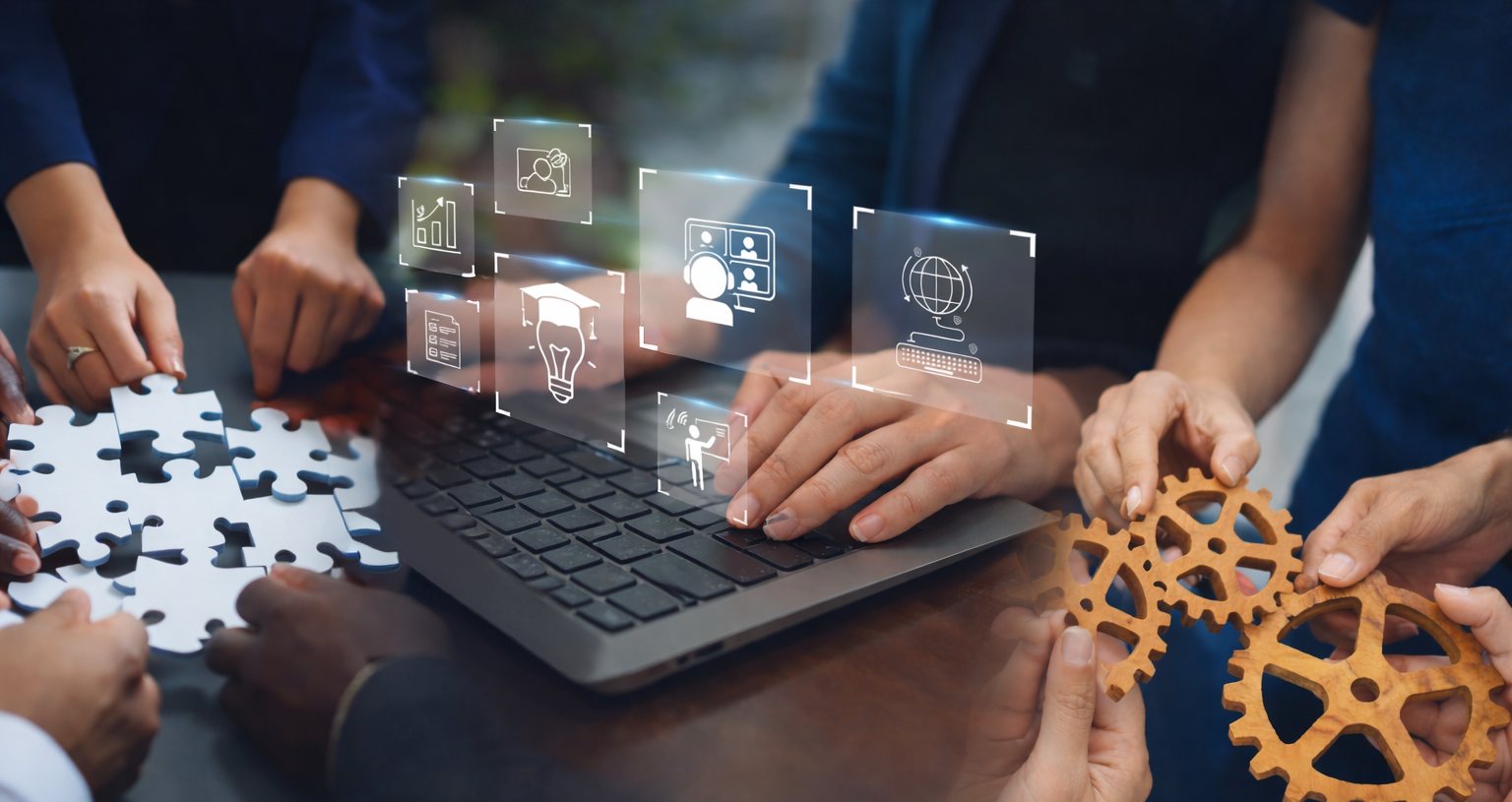 Abstract graphic representing collaboration and shared learning across state agencies.