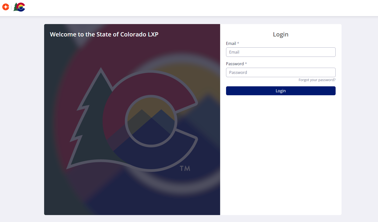 Screenshot of the LXP login page.