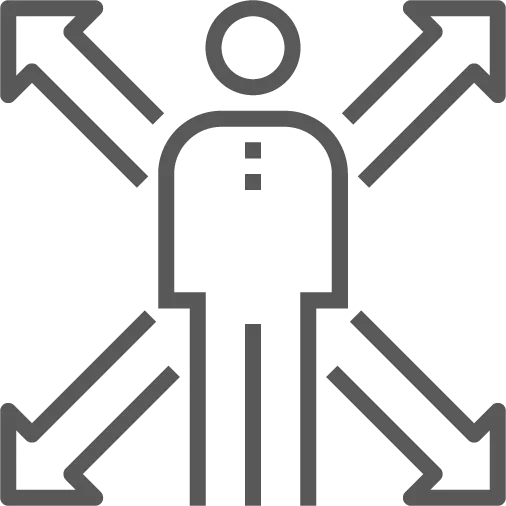 icon of person and arrows pointing outwards