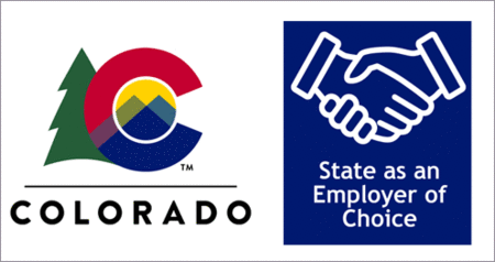 The Colorado logo and a handshake icon for state as an employer of choice